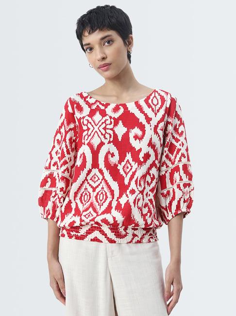 lov by westside red ikat printed blended linen top