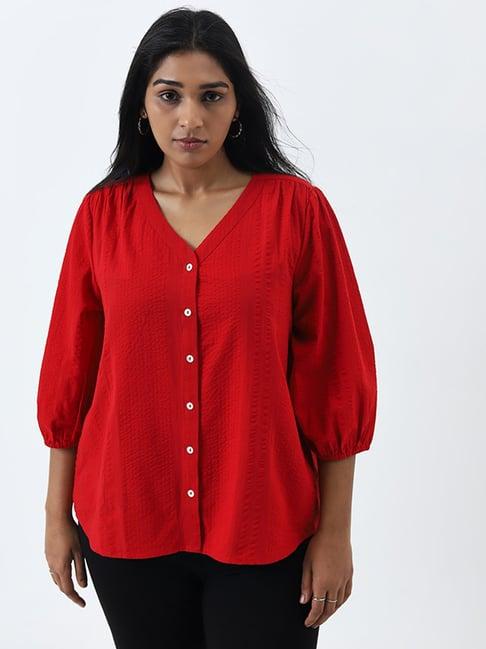 gia by westside red striped seersucker textured blouse