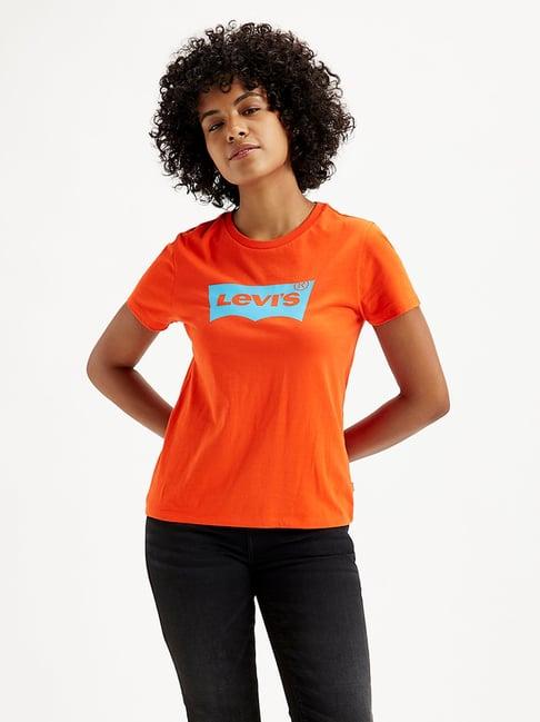 levi's orange logo print t-shirt