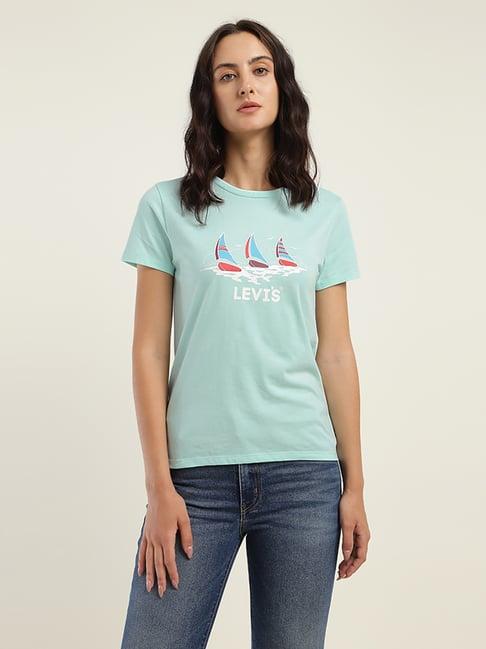 levi's sky blue logo print t-shirt