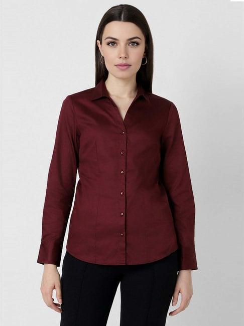 van heusen maroon cotton shirt