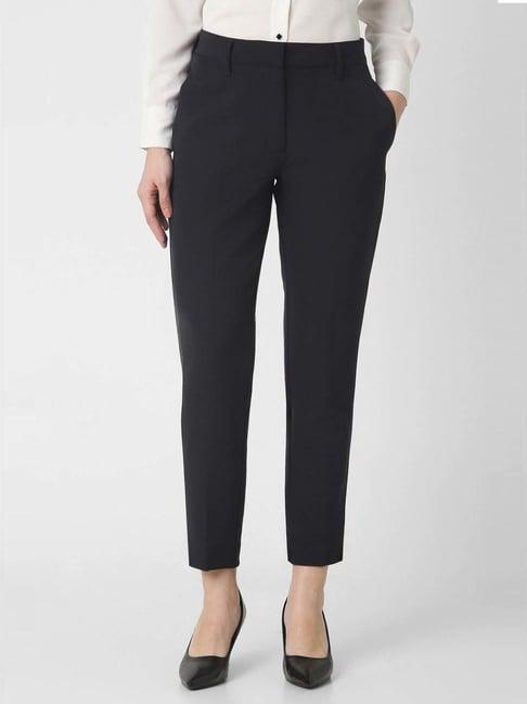 van heusen black mid rise formal trousers