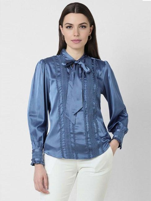 van heusen blue lace work top