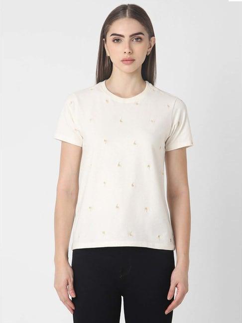 van heusen white cotton embroidered t-shirt