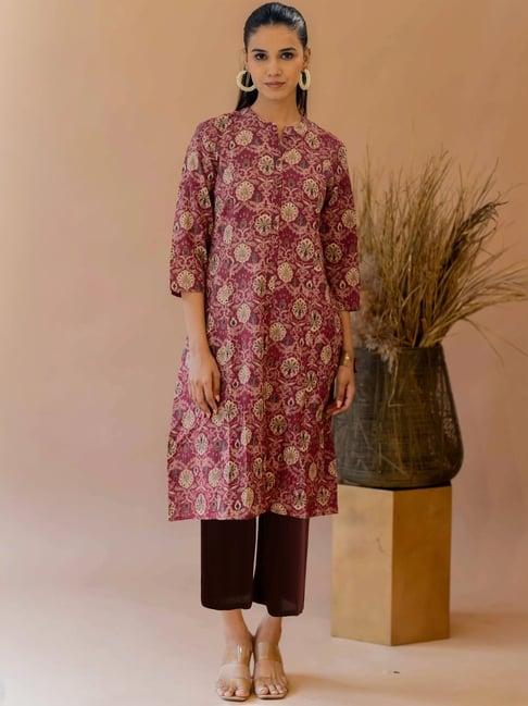 mirchi fashion red cotton printed a line kurta