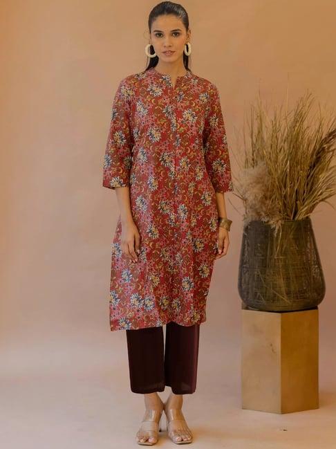 mirchi fashion red cotton printed a line kurta