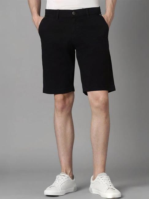 louis philippe black cotton slim fit shorts