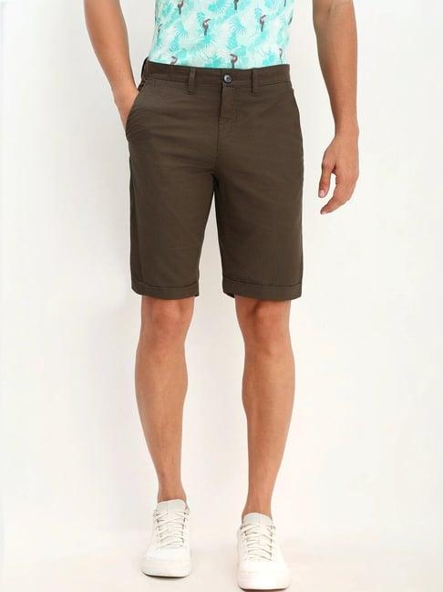 allen solly brown cotton slim fit printed shorts