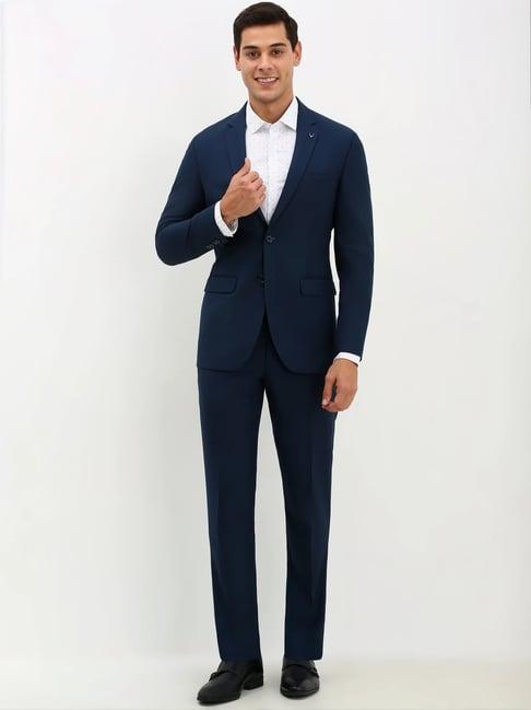 allen solly navy slim fit two piece suits