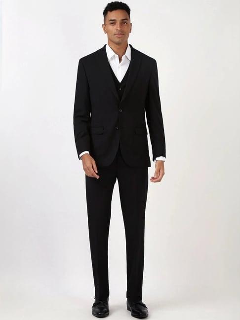 peter england black regular fit three piece suits