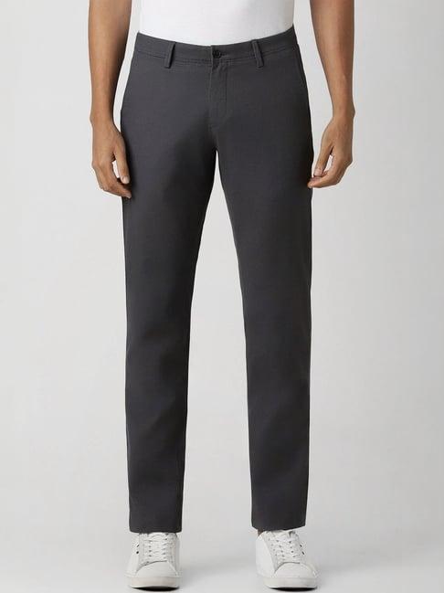 van heusen grey cotton slim fit trousers