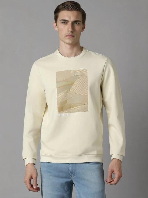 louis philippe beige regular fit printed sweatshirt