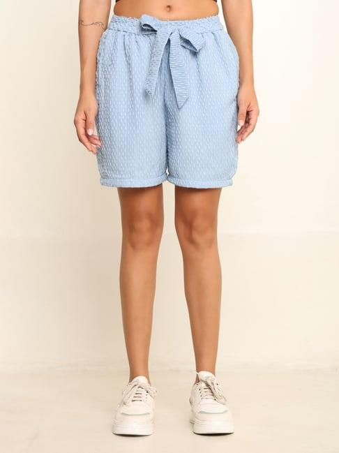 prettify sky blue self design shorts