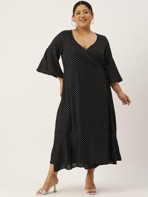 therebelinme black polka dot plus size wrap dress