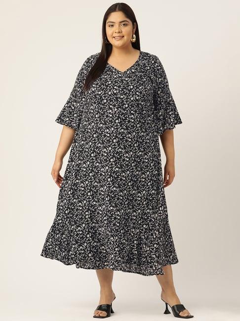 therebelinme black floral print plus size wrap dress