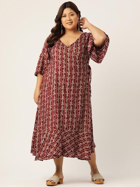 therebelinme maroon floral print plus size wrap dress