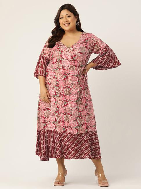 therebelinme maroon floral print plus size wrap dress