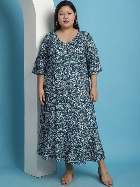 therebelinme teal floral print plus size wrap dress