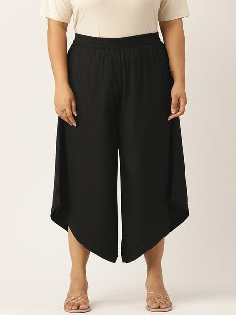 therebelinme black relaxed fit high rise plus size culottes