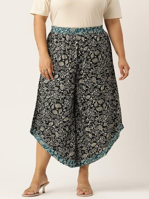 therebelinme black printed relaxed fit high rise plus size culottes