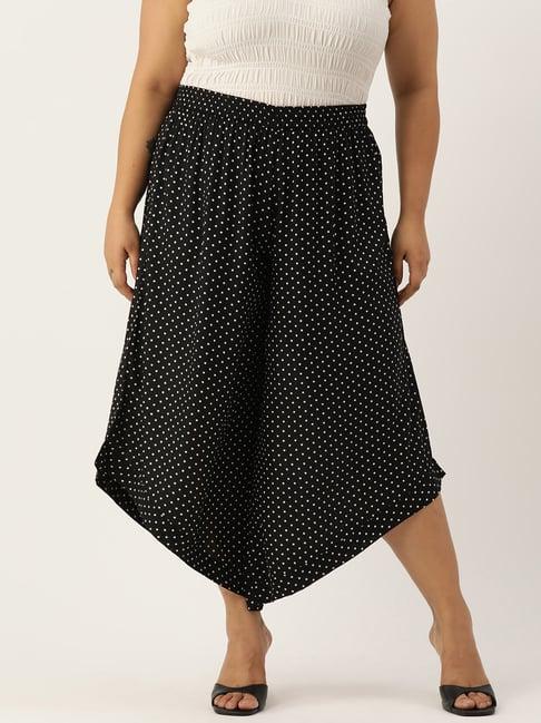 therebelinme black polka dot relaxed fit high rise plus size culottes