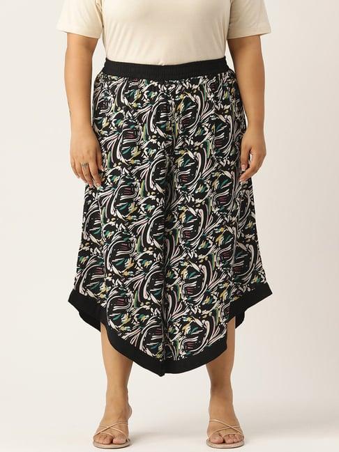 therebelinme black printed relaxed fit high rise plus size culottes