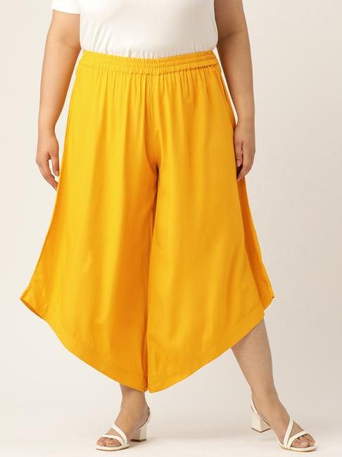 therebelinme yellow relaxed fit high rise plus size culottes