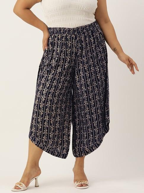 therebelinme navy floral print relaxed fit high rise plus size culottes