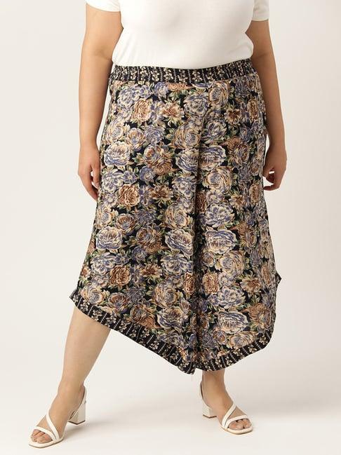 therebelinme navy floral print relaxed fit high rise plus size culottes