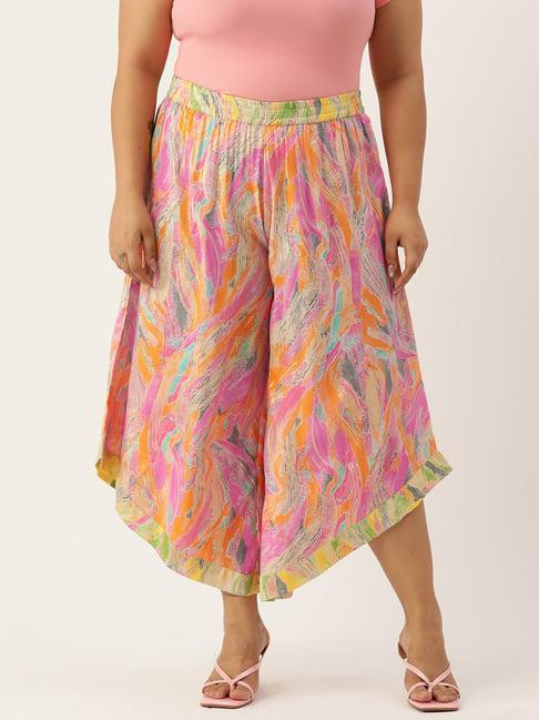 therebelinme pink printed relaxed fit high rise plus size culottes