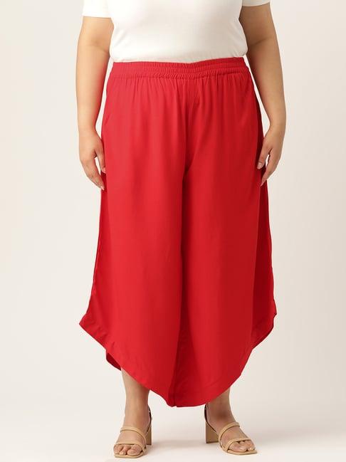 therebelinme red relaxed fit high rise plus size culottes