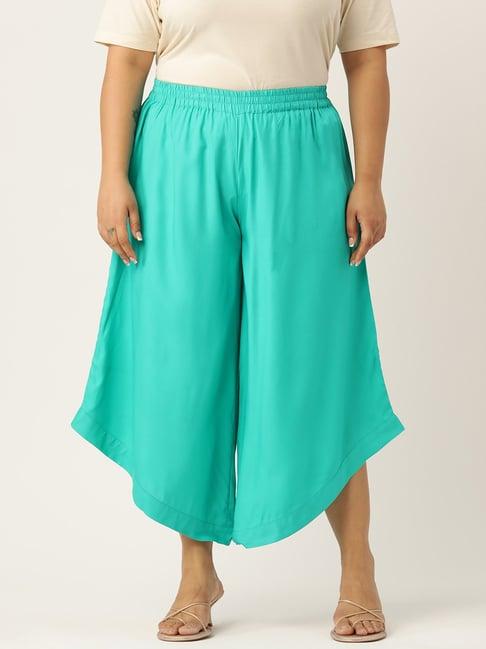 therebelinme turquoise relaxed fit high rise plus size culottes