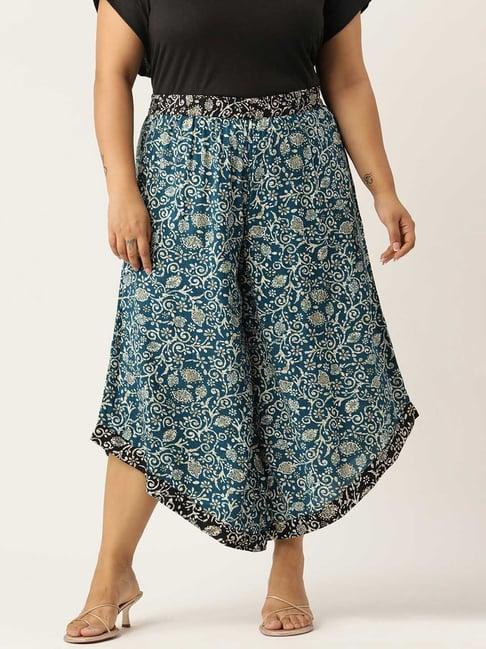 therebelinme teal floral print relaxed fit high rise plus size culottes