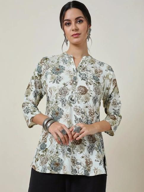 soch off white floral print tunic