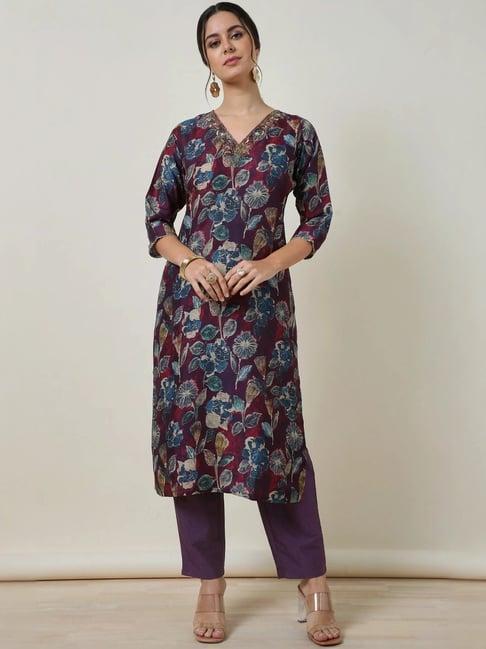 soch purple embroidered kurta & pant set