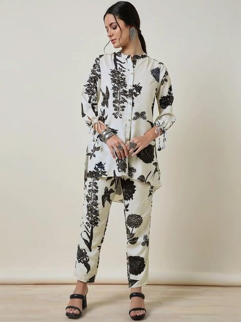 soch off white floral print shirt & pant set