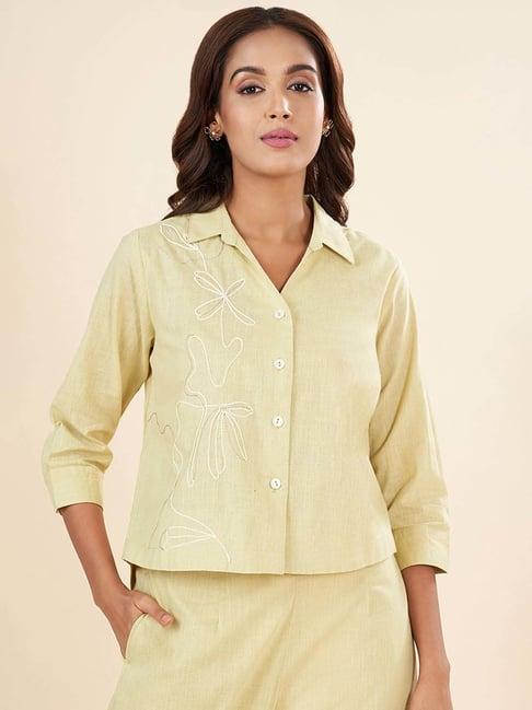 akkriti by pantaloons green cotton embroidered shirt