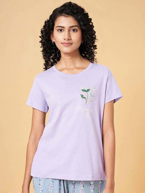 dreamz by pantaloons purple cotton embroidered t-shirt