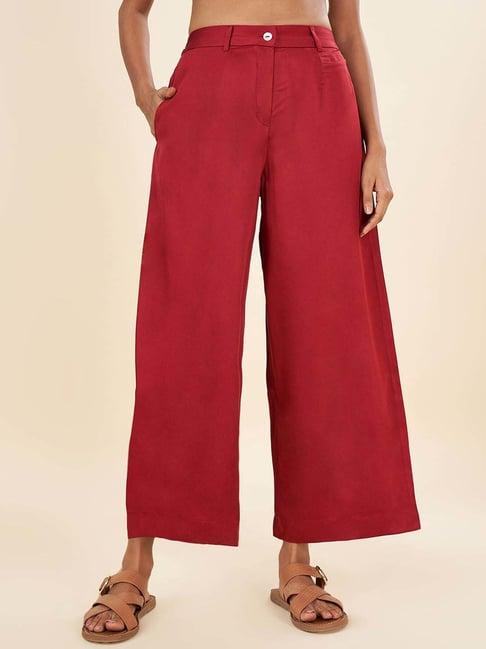 akkriti by pantaloons red mid rise flared pants