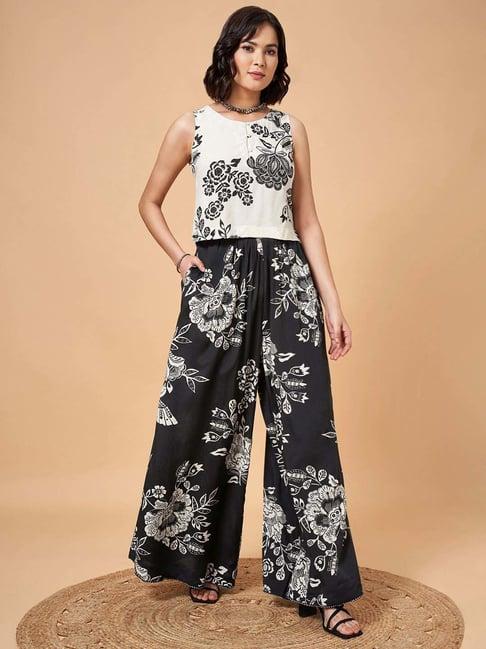 marigold lane white & black printed top palazzo set