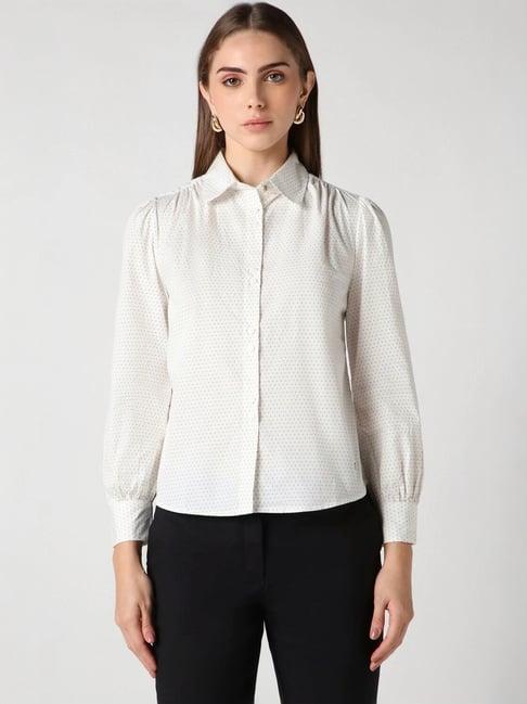 van heusen white cotton polka dots formal shirt