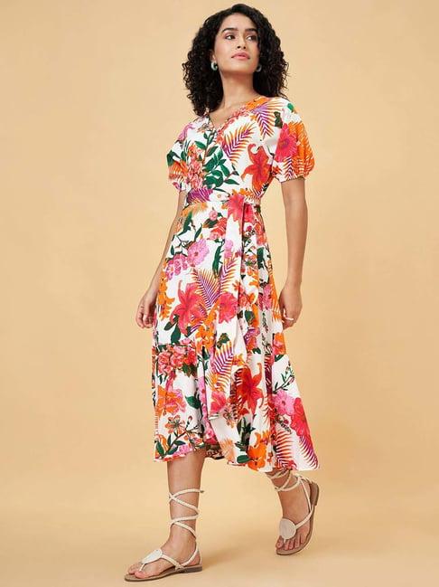 yu by pantaloons white cotton printed a-line dress