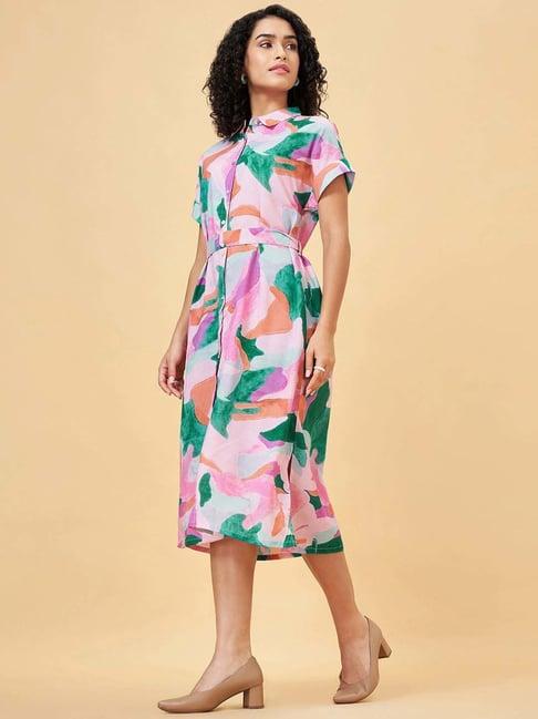 yu by pantaloons pink printed shirt dress