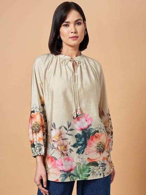 marigold lane off-white printed tunic