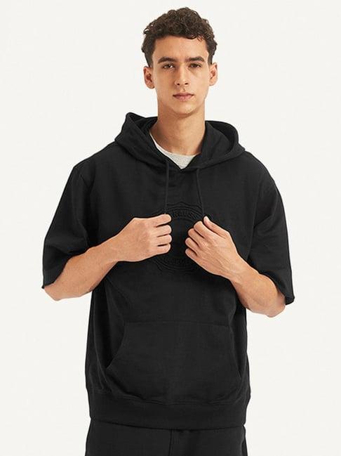 levi's black cotton loose fit hooded sweatshirt