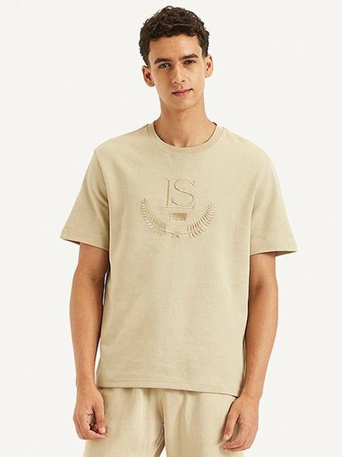 levi's beige regular fit embroidery t-shirt