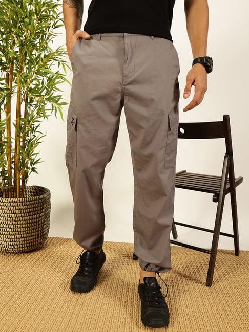 thomas scott steel grey cotton regular fit solid casualtrousers