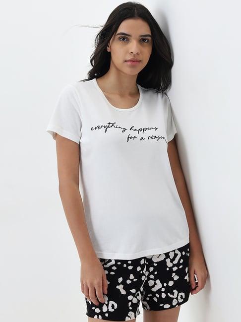 wunderlove by westside off-white text printed cotton t-shirt