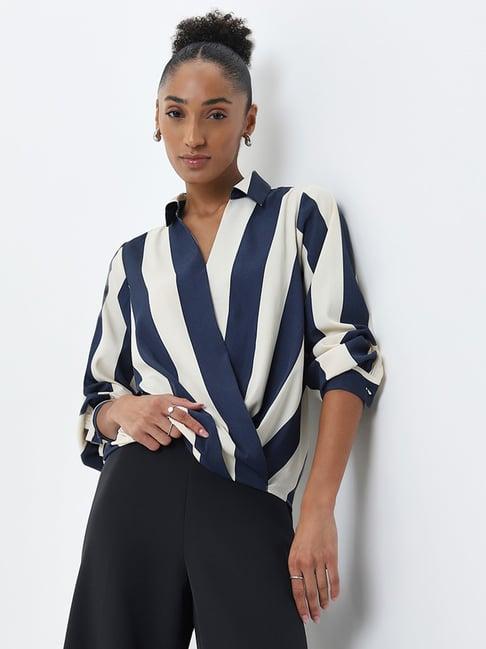 wardrobe by westside off-white & navy striped top