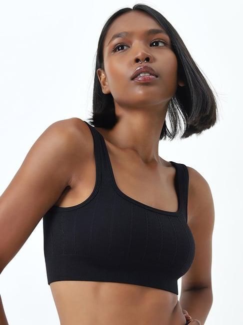 superstar by westside black ribbed textured seam-free bra